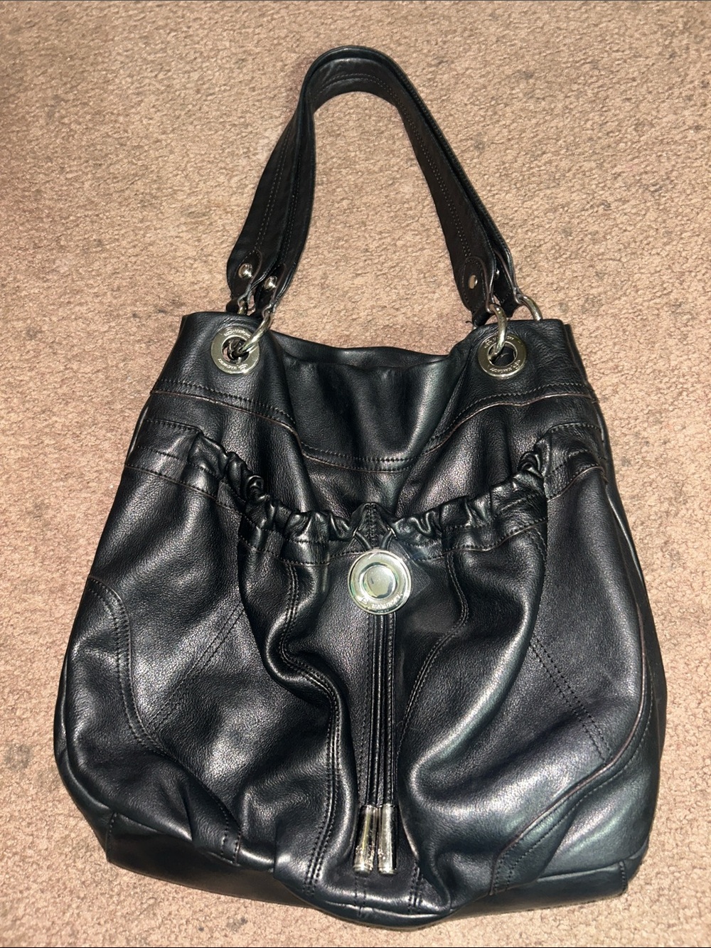 B. Makowsky Black Leather Hobo Shoulder Bag in Excellent Condition